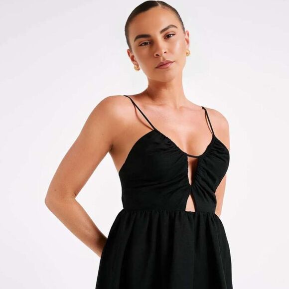 Meshki Magdelena Linen Cutout Minimalist Midi Dress Black Large - L NWT - Picture 5 of 10